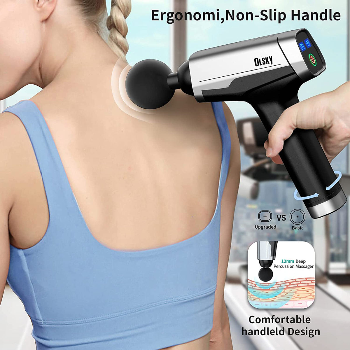 olsky deep tissue handheld electric body back massage gun for athletes